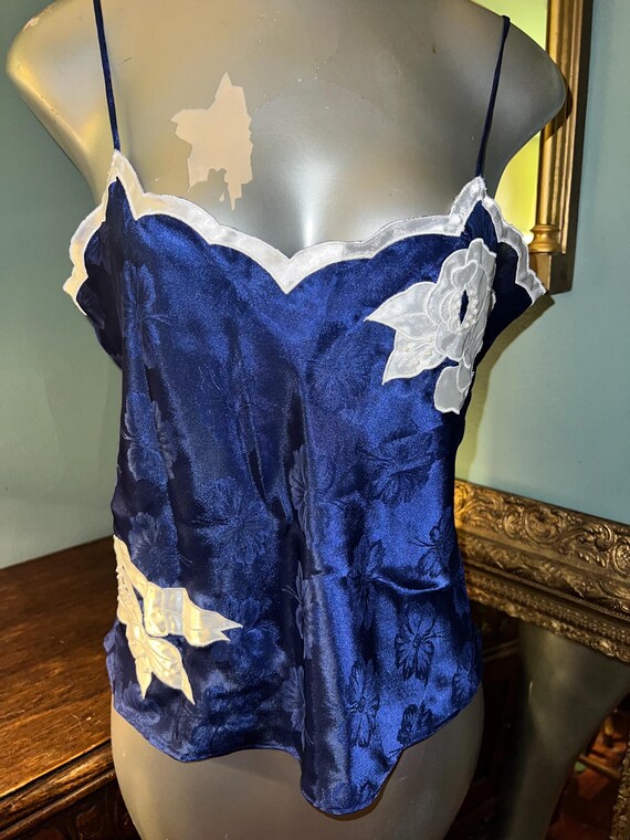Vintage 1990’s Victoria’s Secret Blue and White Camisole, Gold Label, Size Medium