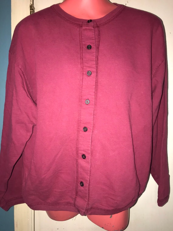 Vintage 80s Burgundy Thin Sweatshirt. Rapizzts Button Up Sweatshirt. Burgundy Thin Shirt. One Size Fits All