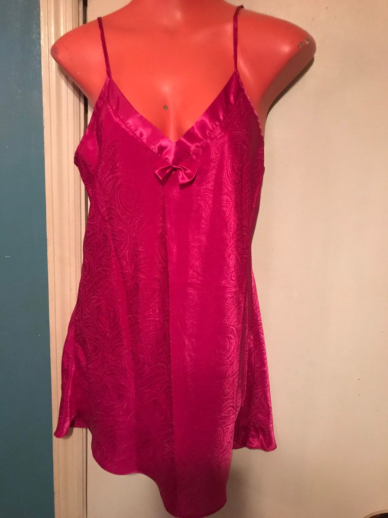 Vintage Pink Satin Nightie Dark Pink Satin Nightie Short Nightgown 1980s Satin Nightie Size