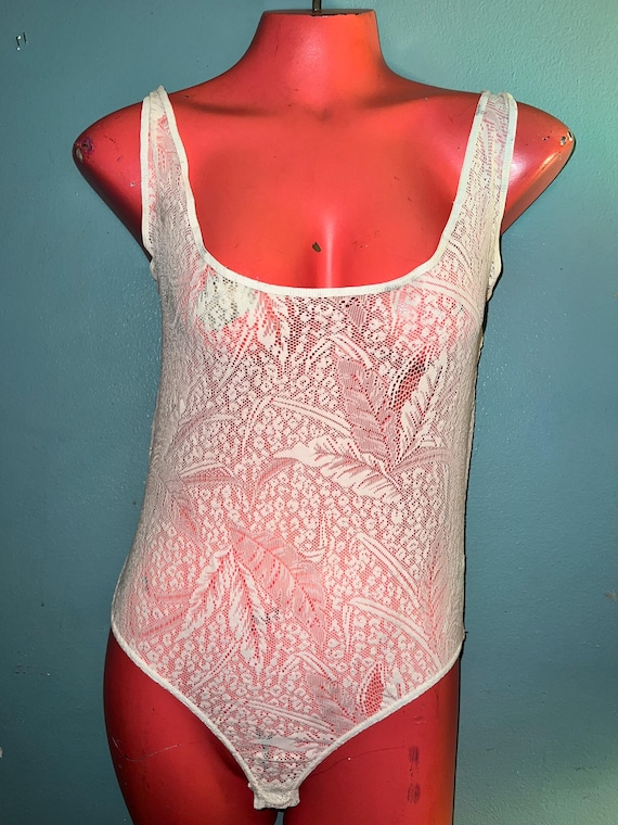 Vintage 1980's Lace Bodysuit, Liz Claiborne Lingerie, Size Medium