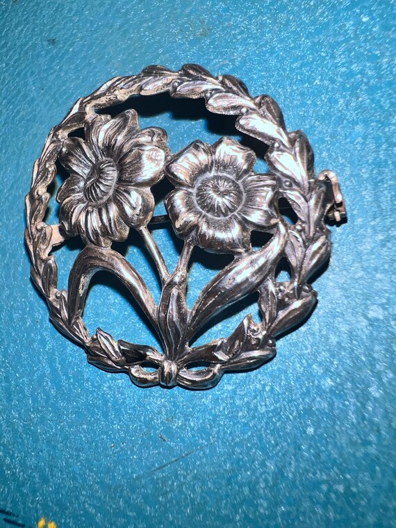 Vintage Sterling Silver Flower Brooch