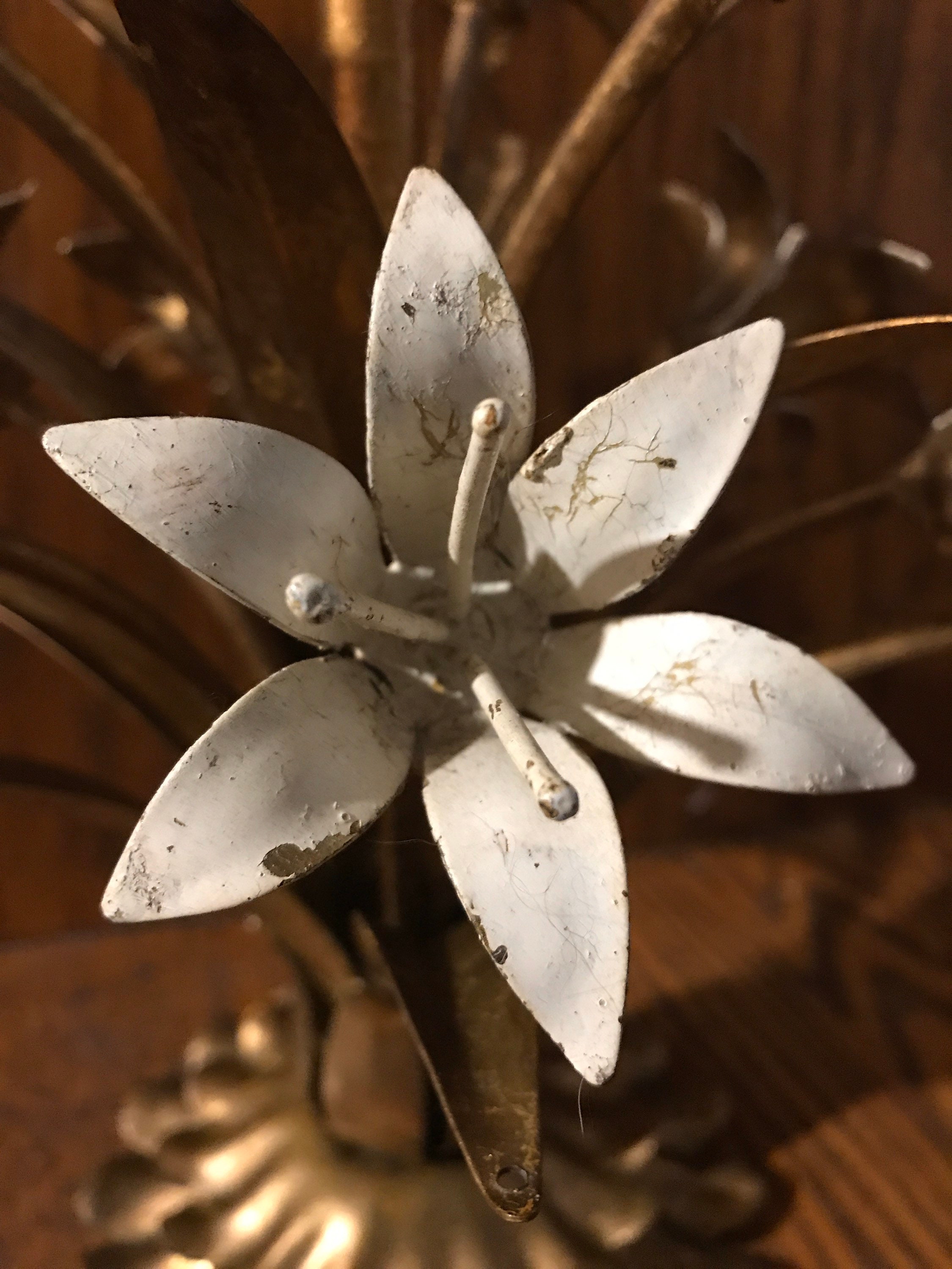 Vintage Metal Flower Candlestick Holders, Tole Floral Candlestick Holders. Set of Two Metal