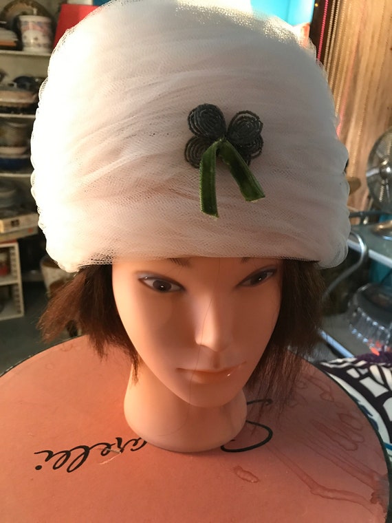 Vintage Elsa Schiaparelli Hat and Hat Box. Light P