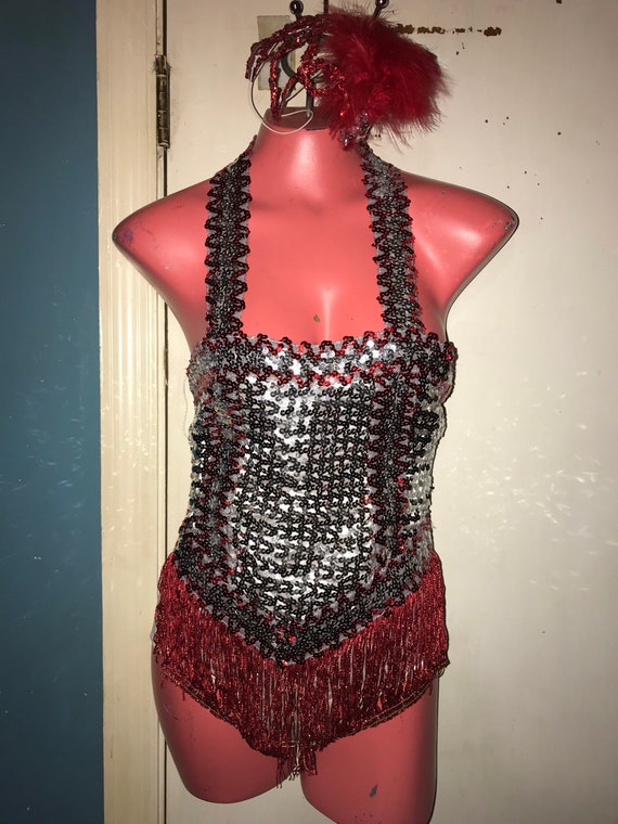 Vintage 1960’s Sequin Silver and Red Tap Costume.… - image 1