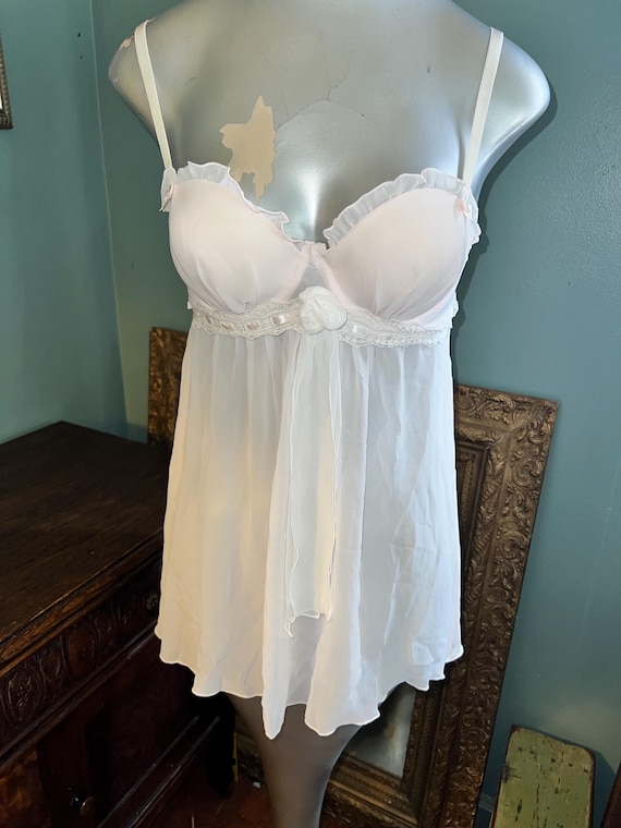 Vintage Sheer White Nightie. Linea Donatella, Size Small