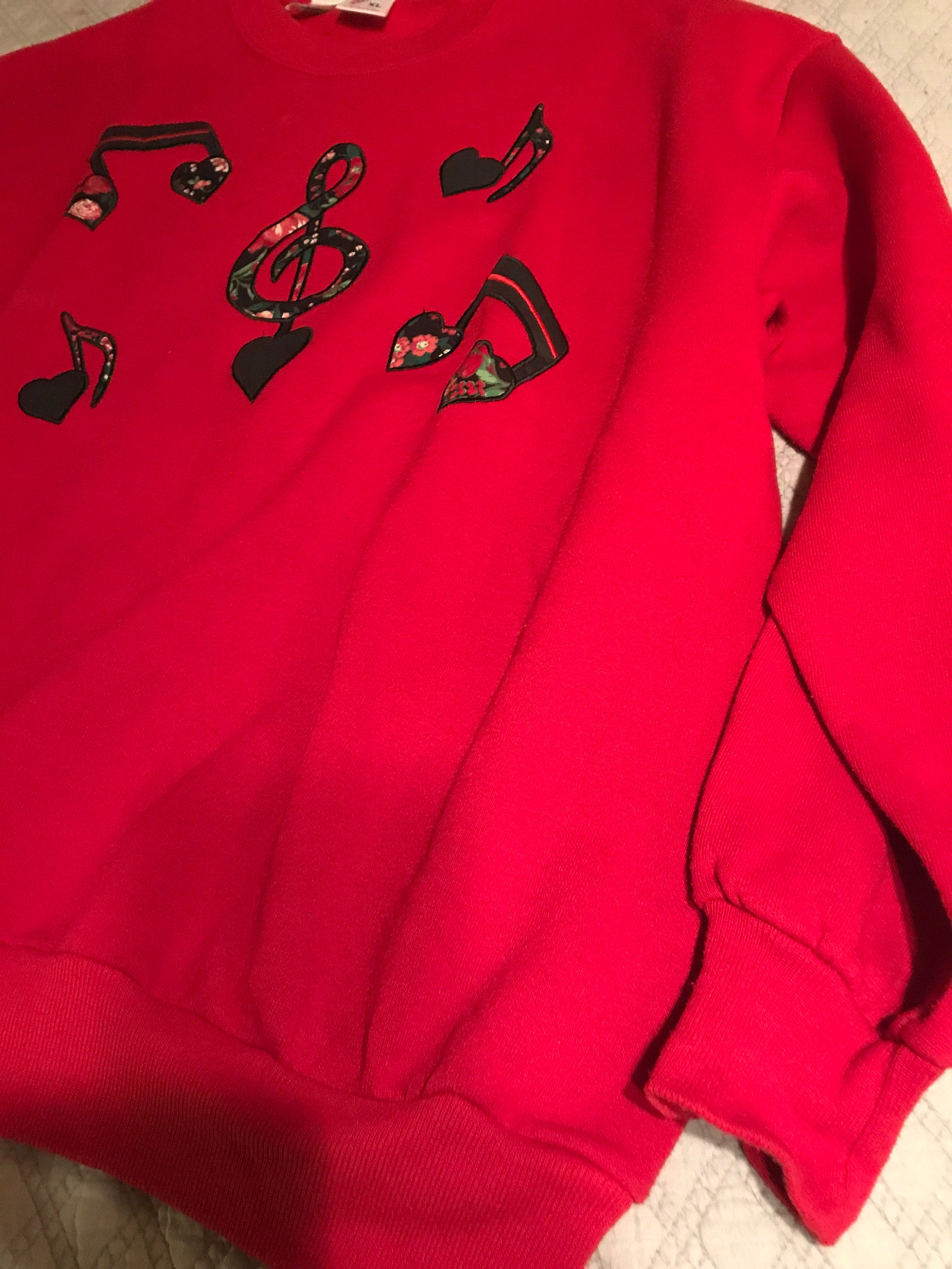 Vintage 80's Sweatshirt. Music Sweatshirt. Red Sweatshirt. Red Music