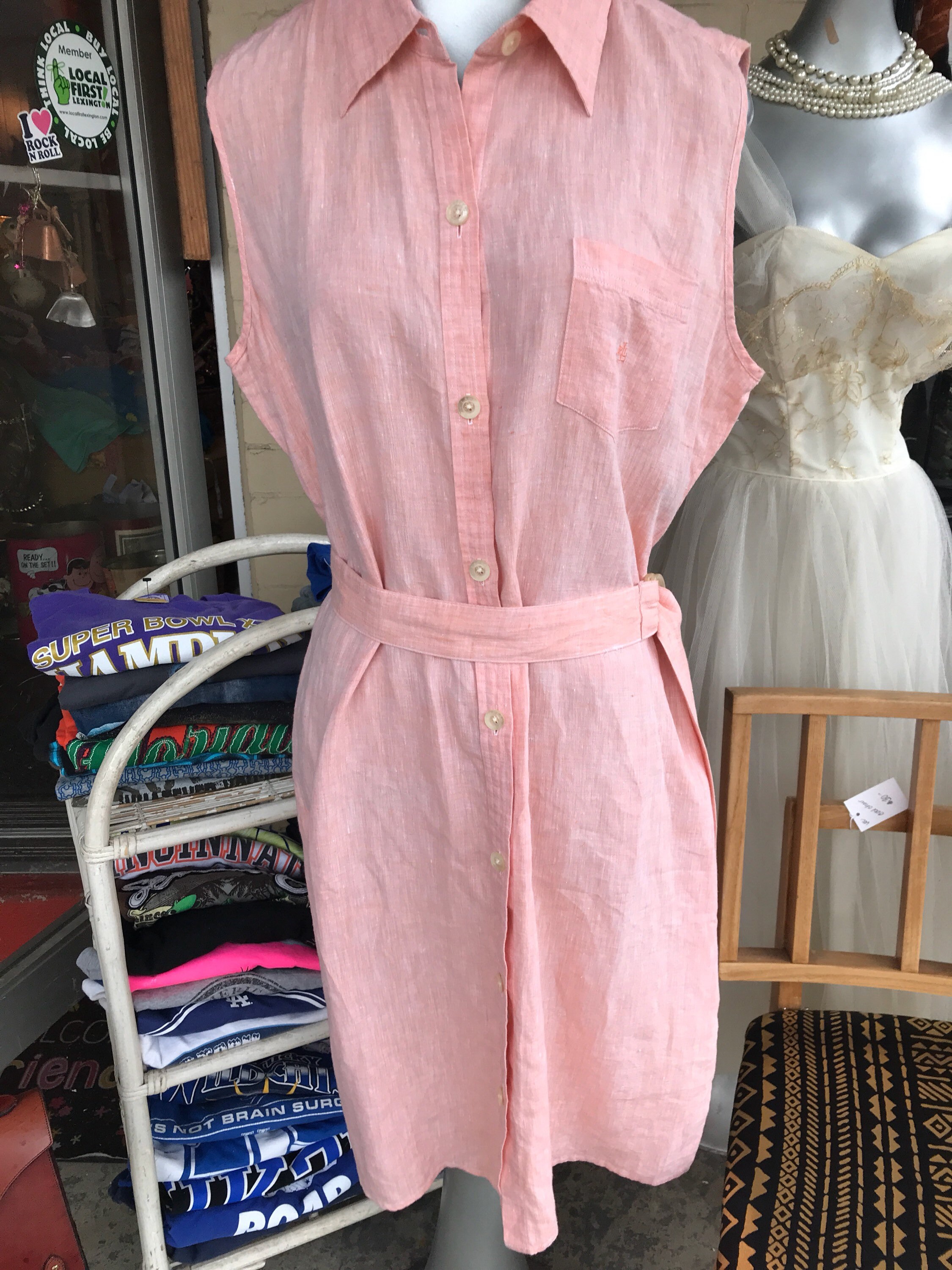 Vintage Ralph Lauren Linen Dress. Woman's Ralph Lauren Dress. Ralph Lauren  Coral Linen Summer Dress. Womens Size Extra Large.