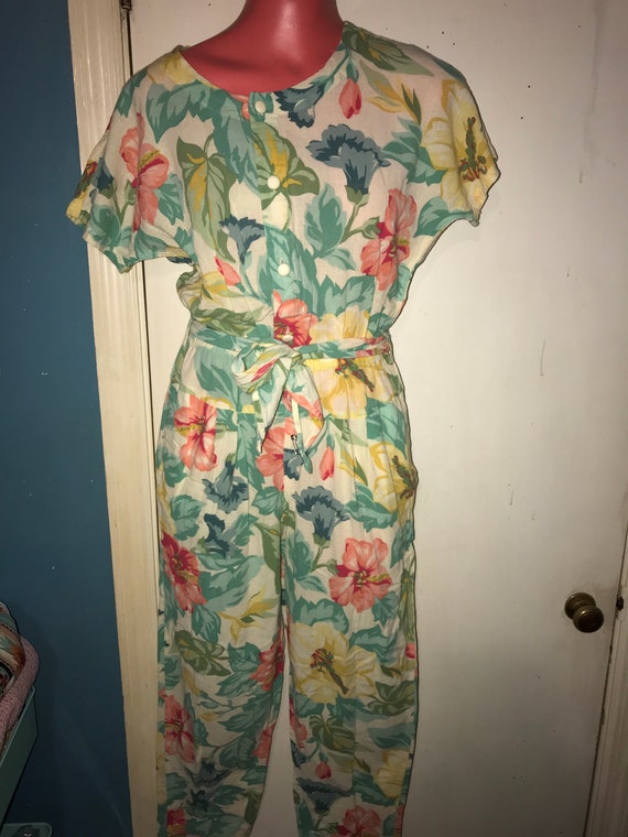 Vintage Hawaiian Print Liz Wear Jumpsuit. Women's