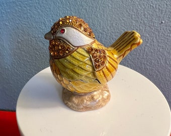 Vintage Enamel Gold Bird Trinket Box