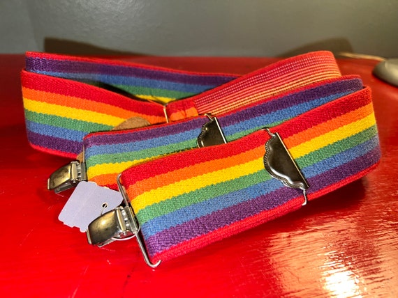Vintage Striped Suspenders. Rainbow Striped Suspe… - image 1