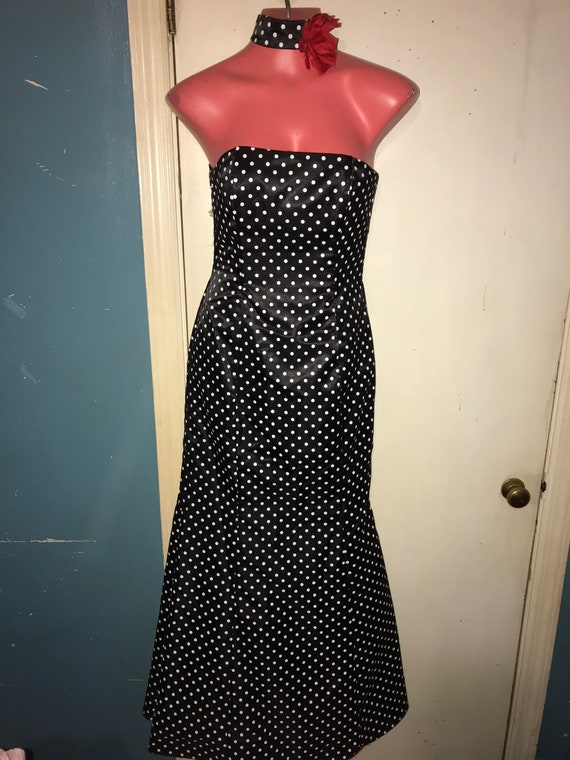 Vintage Gunne Sax Evening Dress. Jessica McClintock Gunne Sax Black Satin With White Polka Dots Dress. Black and White Ball Dress. Size 3