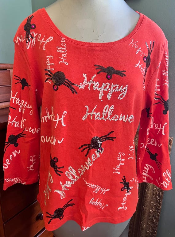 Vintage Orange Halloween Shirt, Size Large