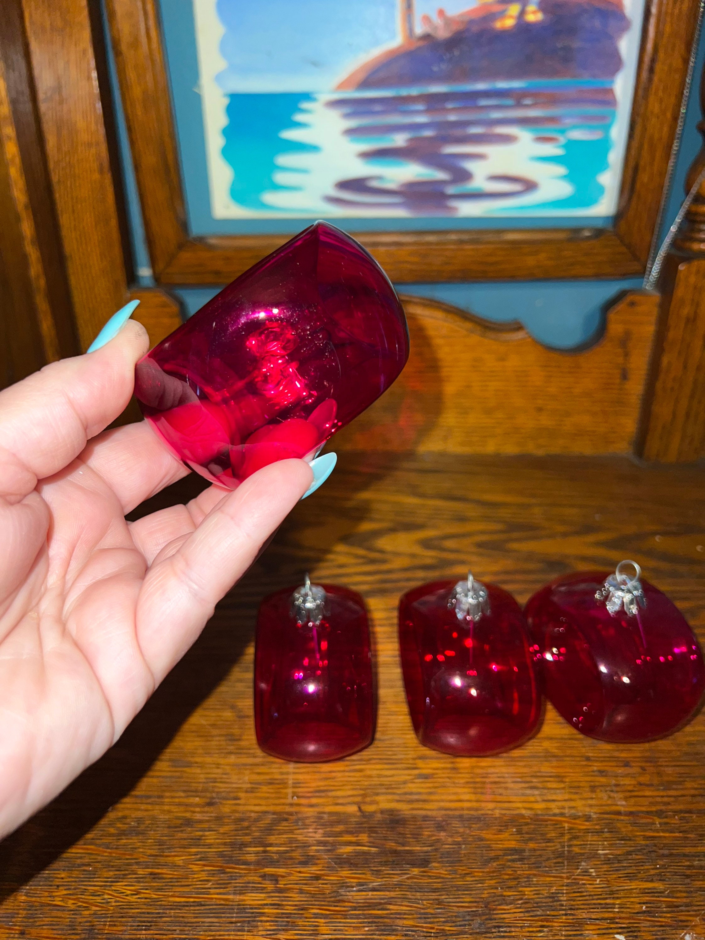Vintage Pink Glass Ornaments. Pier One Bright Pink Ornaments. Set of 4