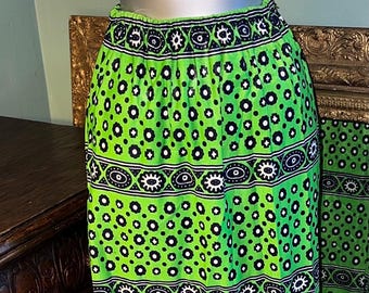 Vintage 1960s Nelly de Grab Long Green and Blue Maxi Skirt, Size Small