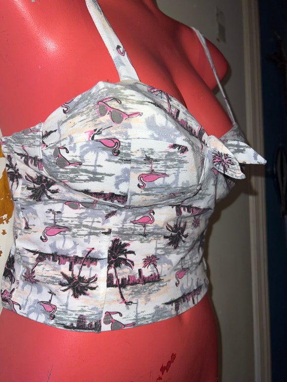 Vintage 90’s Tropical Crop Top. Flamingo and Palm… - image 2