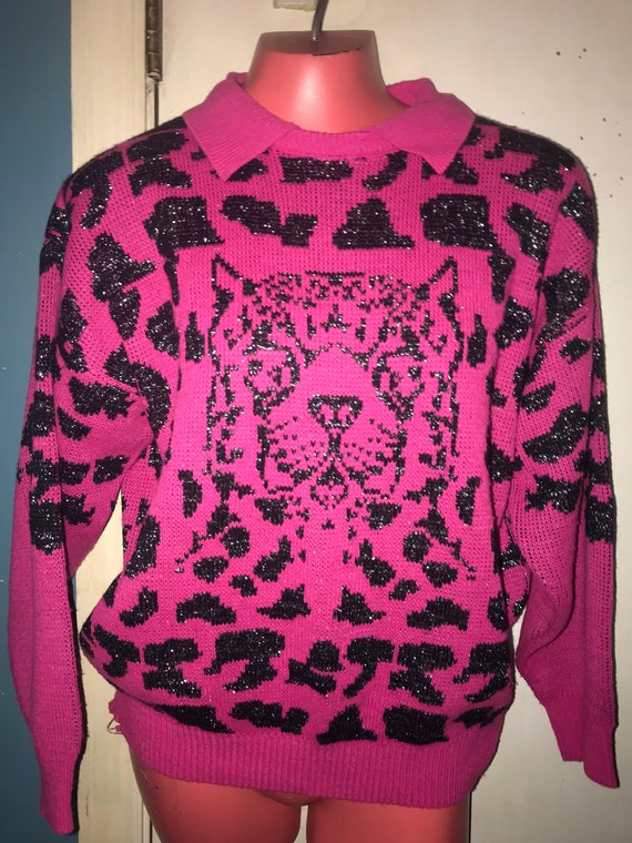 1980's Pink Leopard Sweater. Movie Costume, Costum