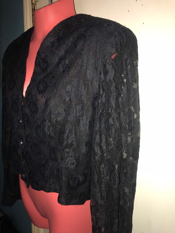 Vintage Black Lace Chaus Blouse. 90's Black Lace … - image 3