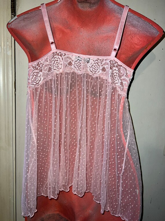 Vintage Sheer Pink Open Front Lingerie. Pink Shee… - image 7