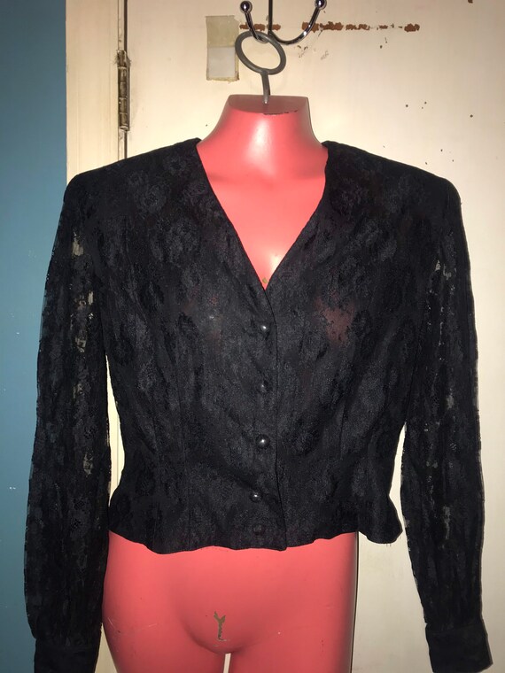 Vintage Black Lace Chaus Blouse. 90's Black Lace Shirt. Gorgeous Lace Shirt. Chaus Black Lace Size 8. Costume Design. Movie Costume