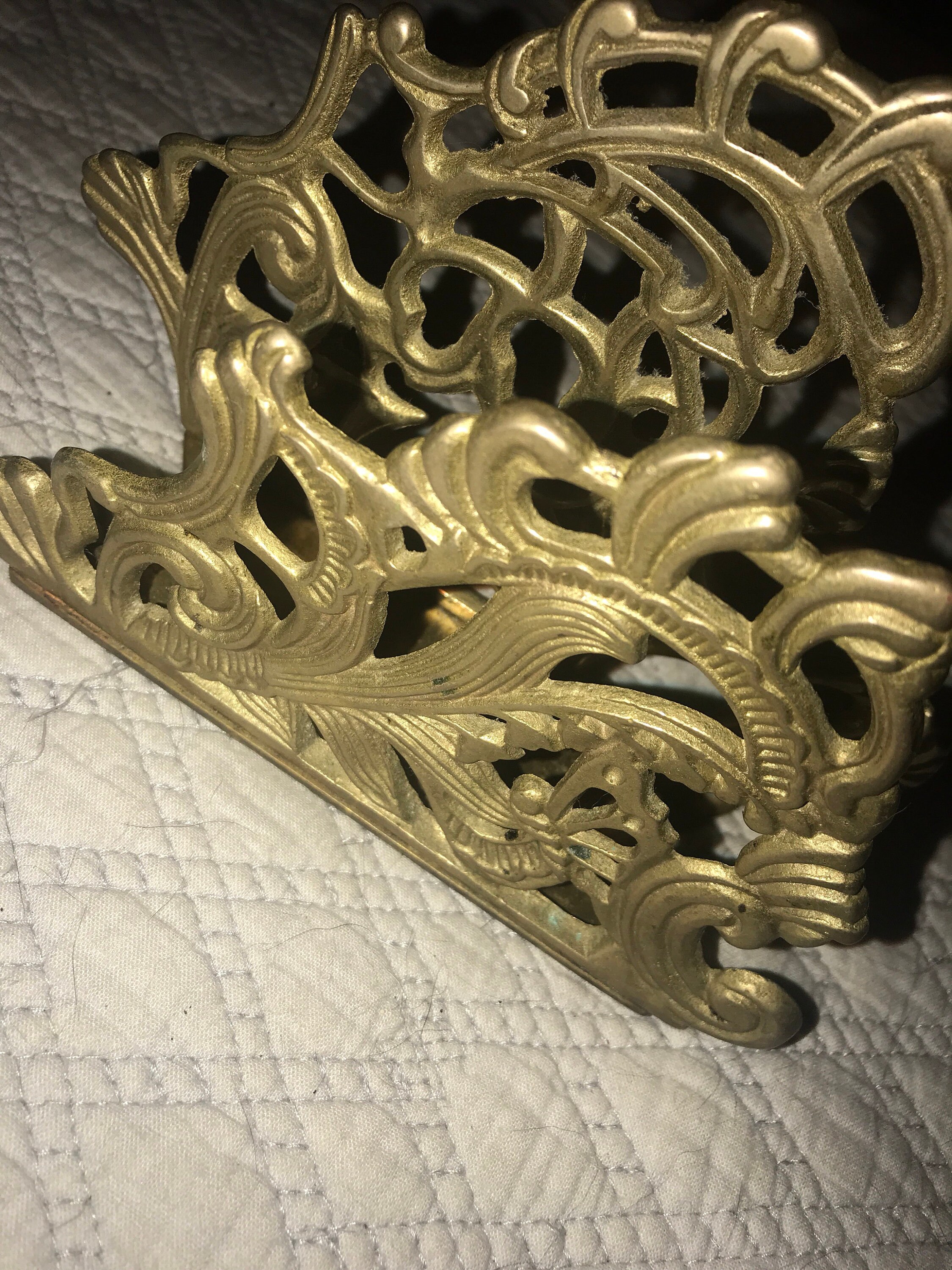 Vintage Brass Napkin Holder. Vintage Brass letter Holder. Intricate