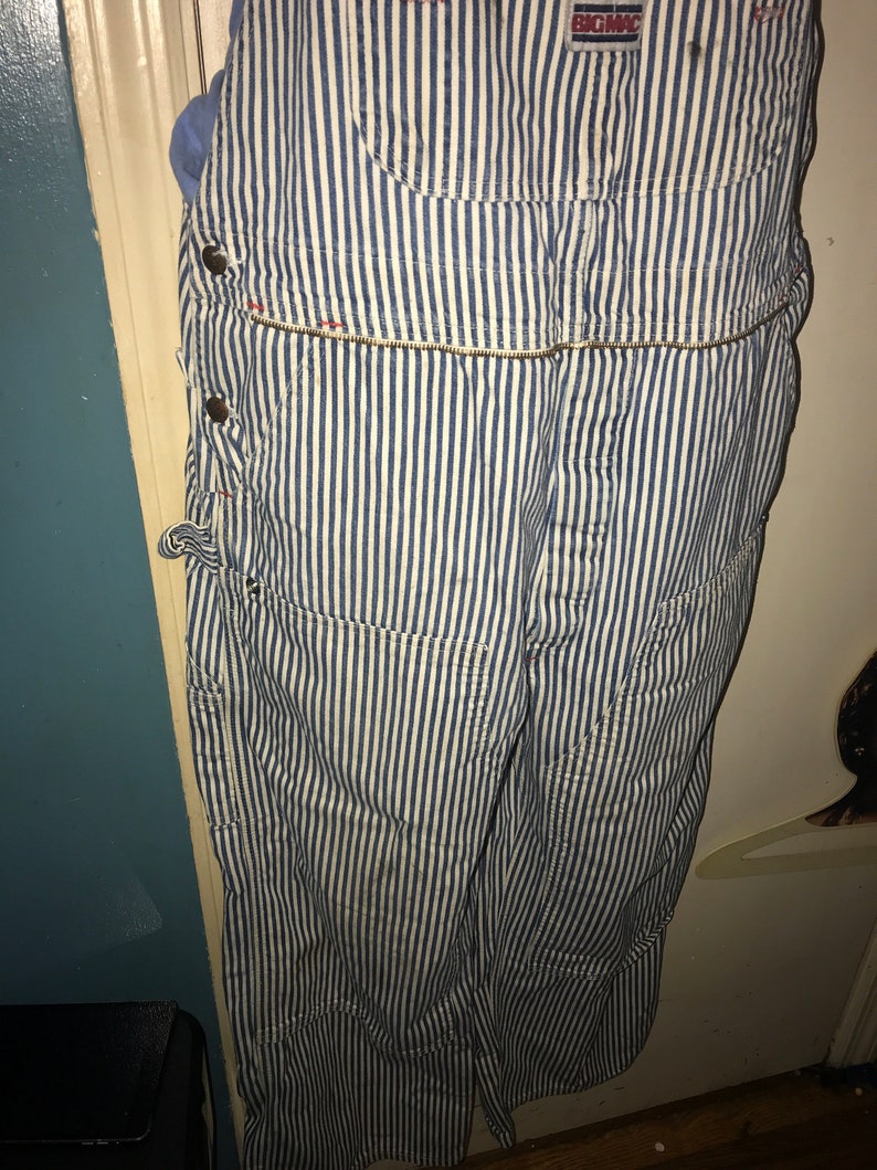 Vintage Big Mac Striped Overalls. Hickory Stripe Distressed Overalls. Big Mac Work Wear Overalls. Wear These To The Next Music Festival image 6