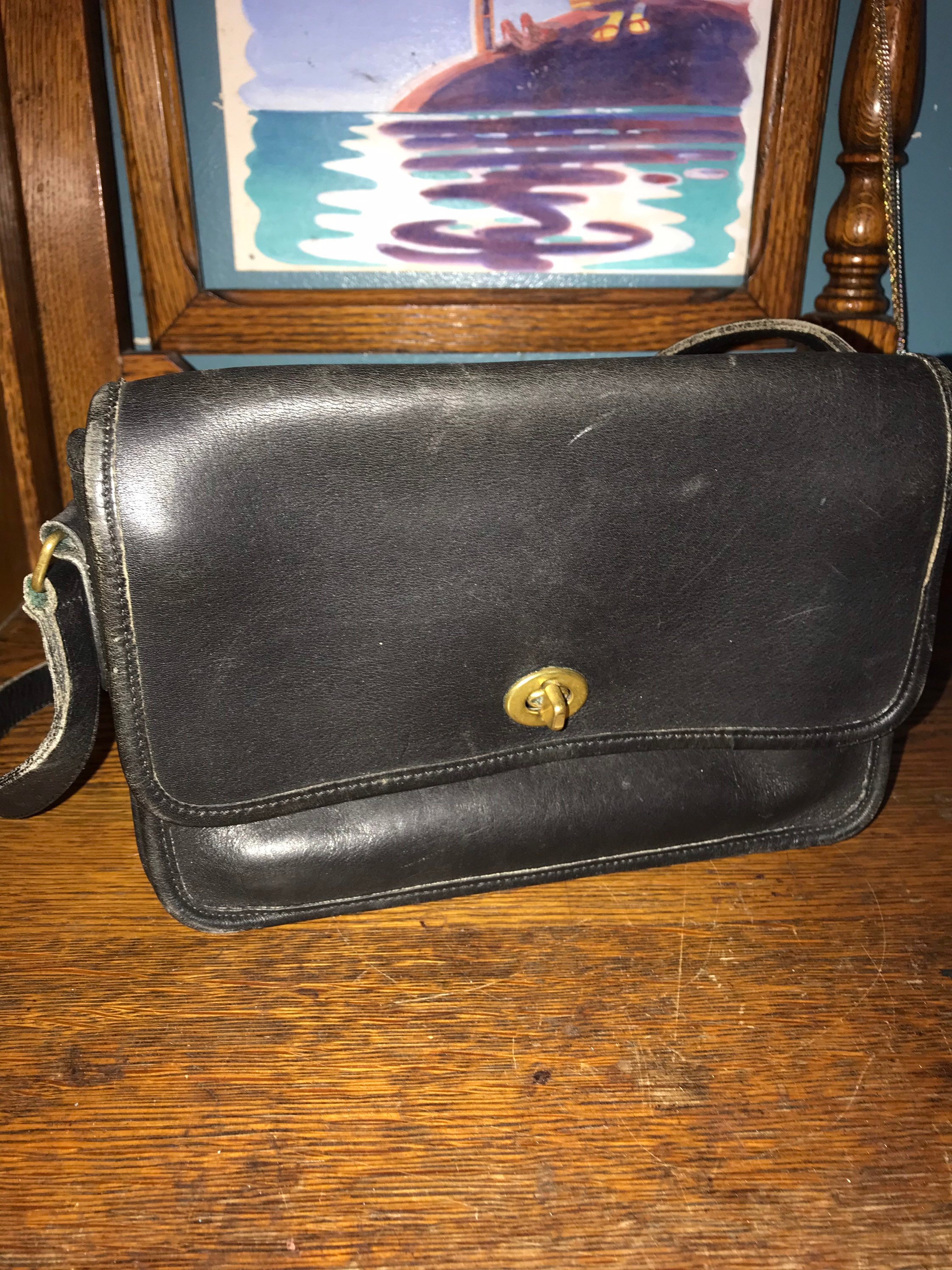Classic Coach Purse. Vintage Black Classic Coach Leather Purse. Classic Coach With Brass Turn