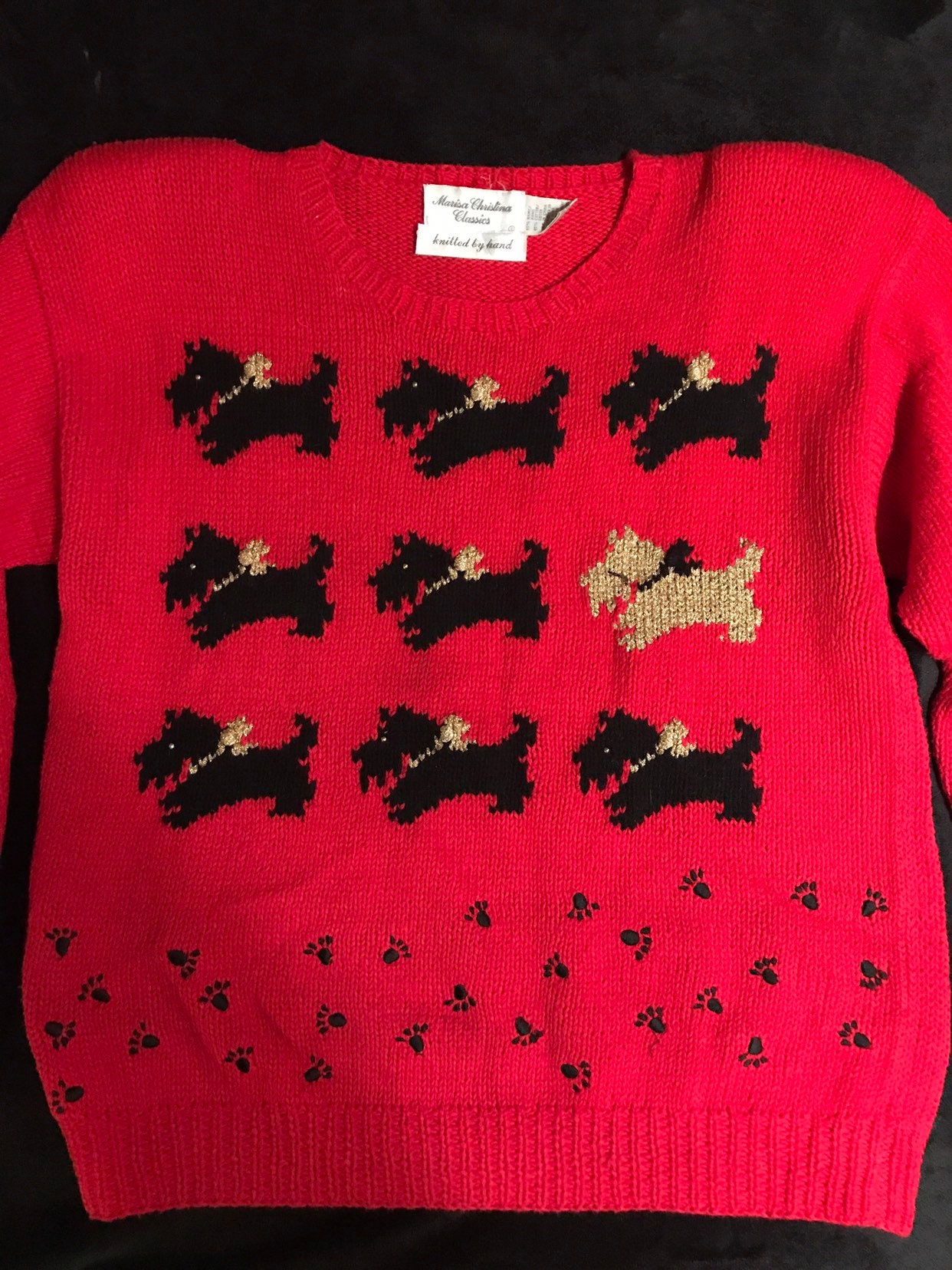 Ugly Dog Sweater. 1980's Red Scottie Dog Sweater. Ugly Red Dog Sweater