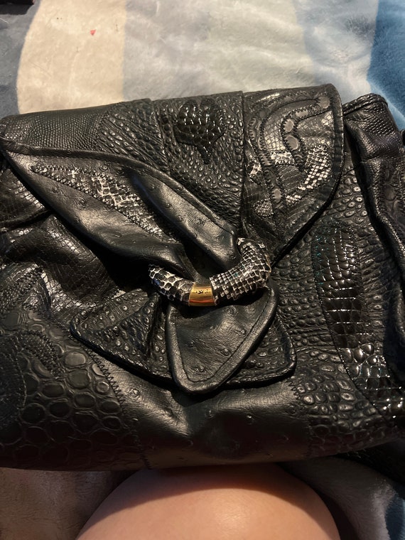 Vintage 1980’s Black Leather Patchwork Purse - image 1