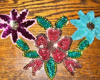 Vintage Sequin Flower Appliqué. Beautiful Sew On Flower Applique