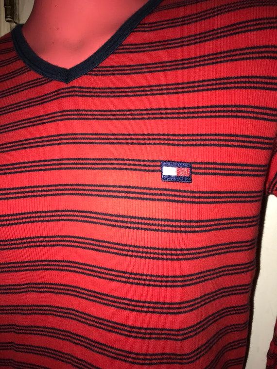Vintage 90's Tommy Hilfiger Shirt. Red With Blue … - image 2
