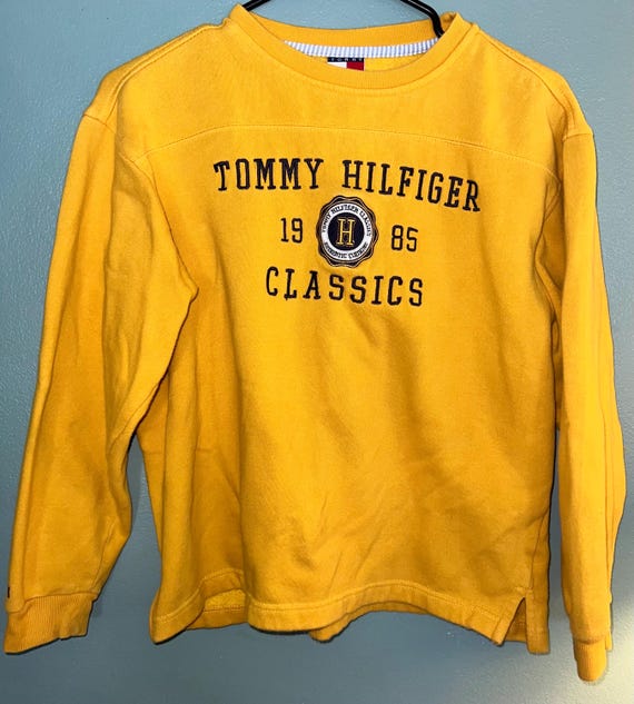 Vintage 90's Kids Yellow Tommy Hilfiger Sweatshirt, Size Medium