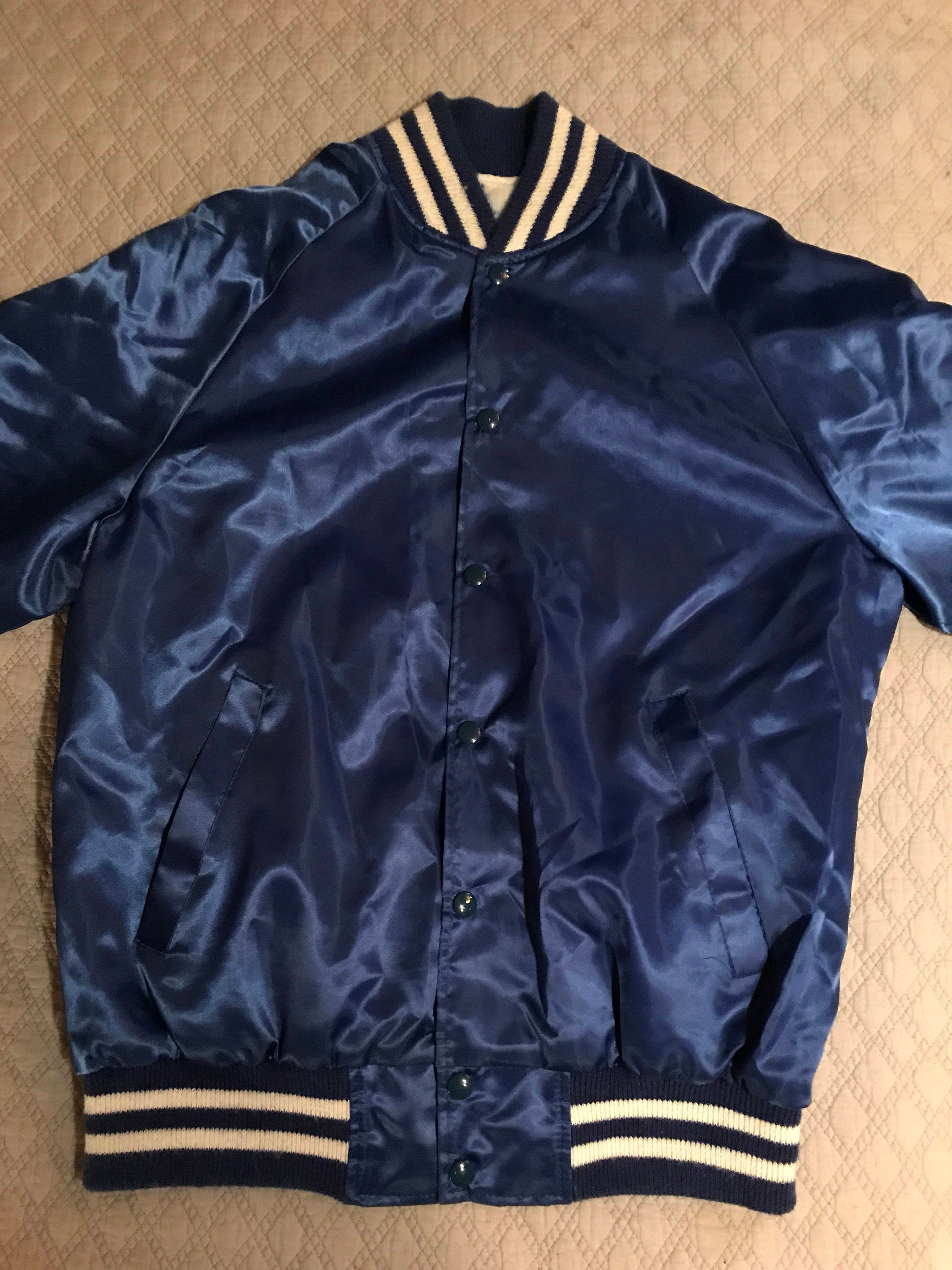 Vintage Satin Baseball Jacket. Blue Satin Baseball Jacket. Blue Jacket