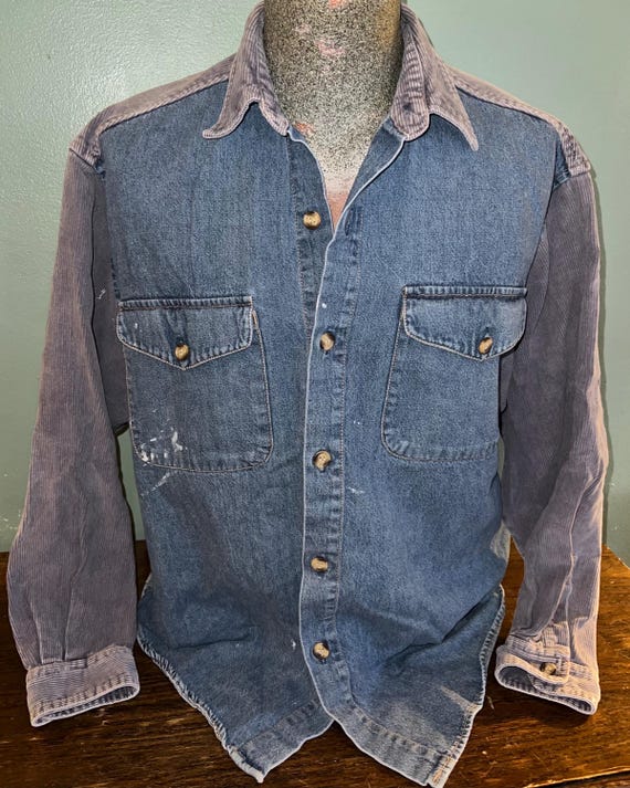 Vintage Distressed Unionbay Denim Button Down Shirt, Painters Shirt, Size Medium