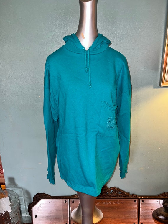 Vintage 90’s Long Green Sweatshirt. Teal Green Emb