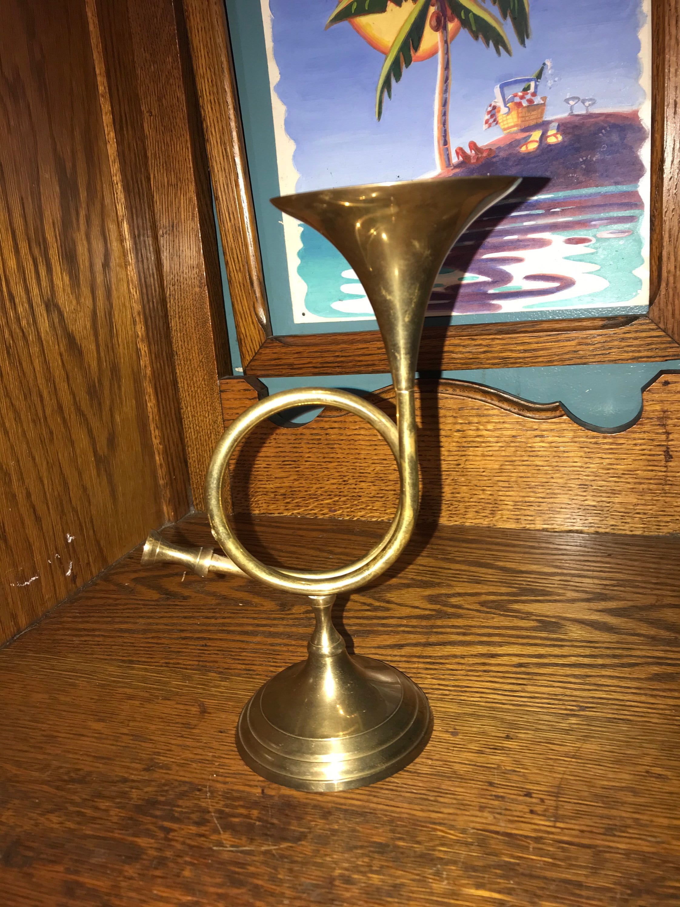 Vintage Brass Trumpet Candlestick. Nice Horn Shaped Brass Candlesticks