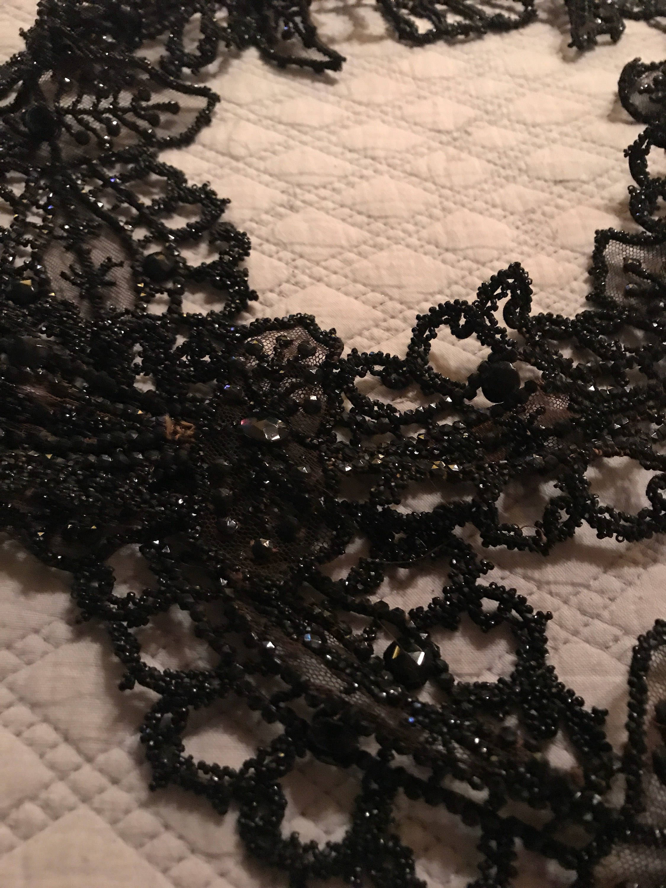Vintage Beaded Applique. Black Beaded Bodice embellishment. Black