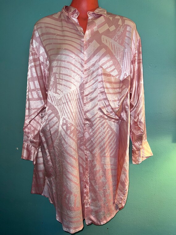 Vintage 80's Pink Satin Shirt. Gorgeous Over Size… - image 1