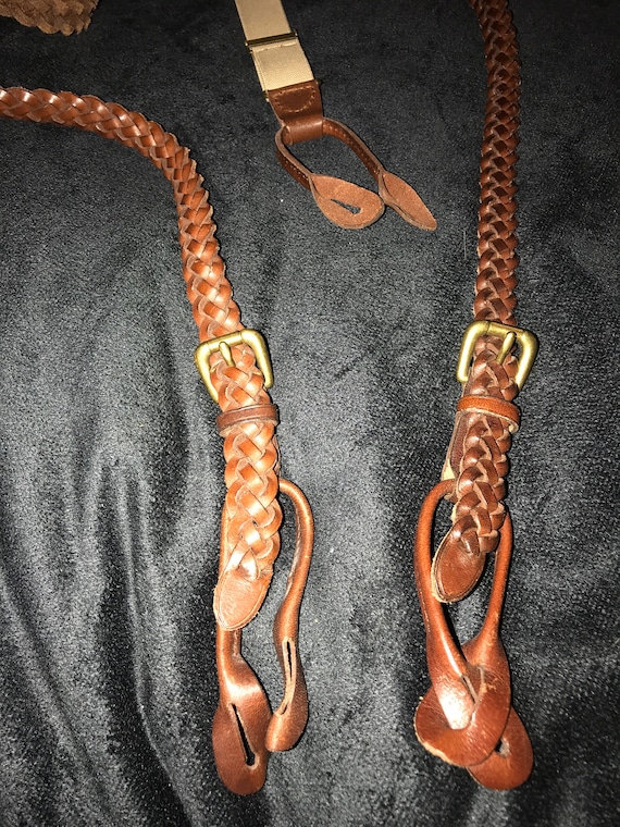 Vintage Braided Leather Suspenders. Leather Suspen