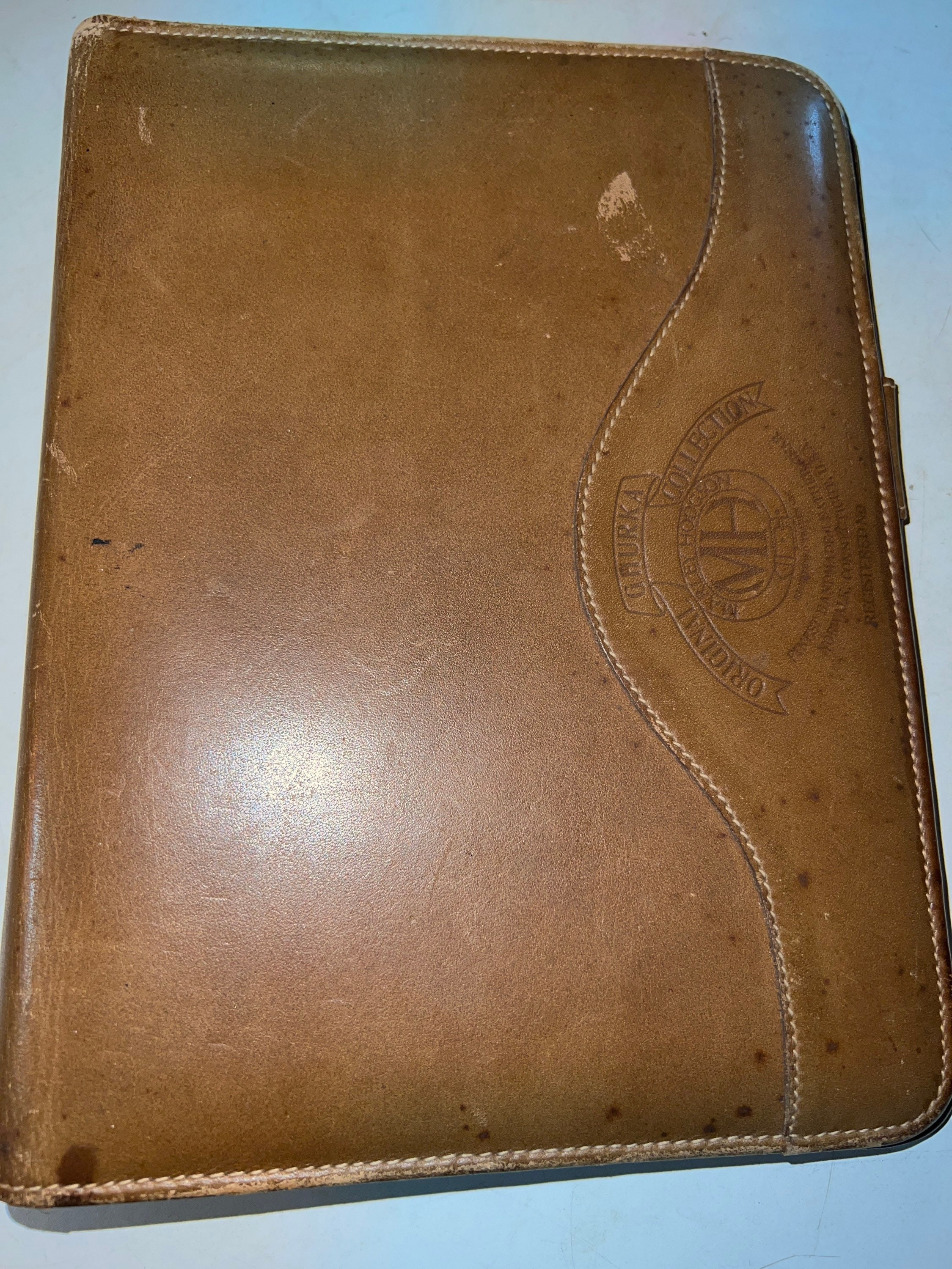 Vintage Ghurka Leather Planner Binder. Small Three Ring Leather Binder