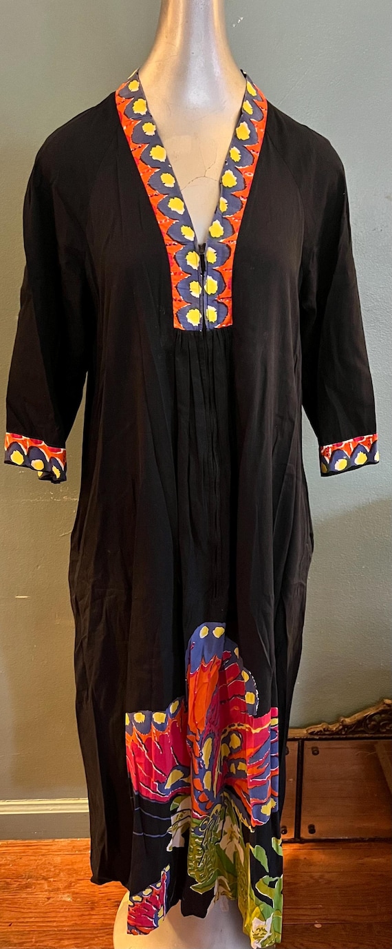 Vintage Neiman Marcus Kaftan. Hand Screened Loungewear Dress, Size Small