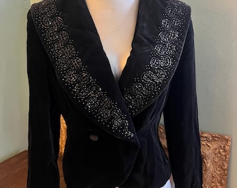 Vintage 1990’s Laura Ashley Velvet and Beads Blazer Jacket, Size 8