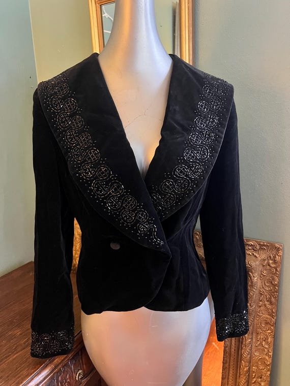 Vintage 1990’s Laura Ashley Velvet and Beads Blazer Jacket, Size 8