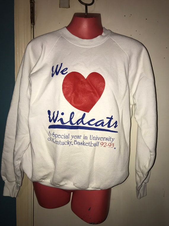 Vintage Kentucky Sweatshirt. 1990’s White Kentucky Sweatshirt. We Love Wildcats Kentucky Sweatshirt. 92-93 KY Wildcats Season