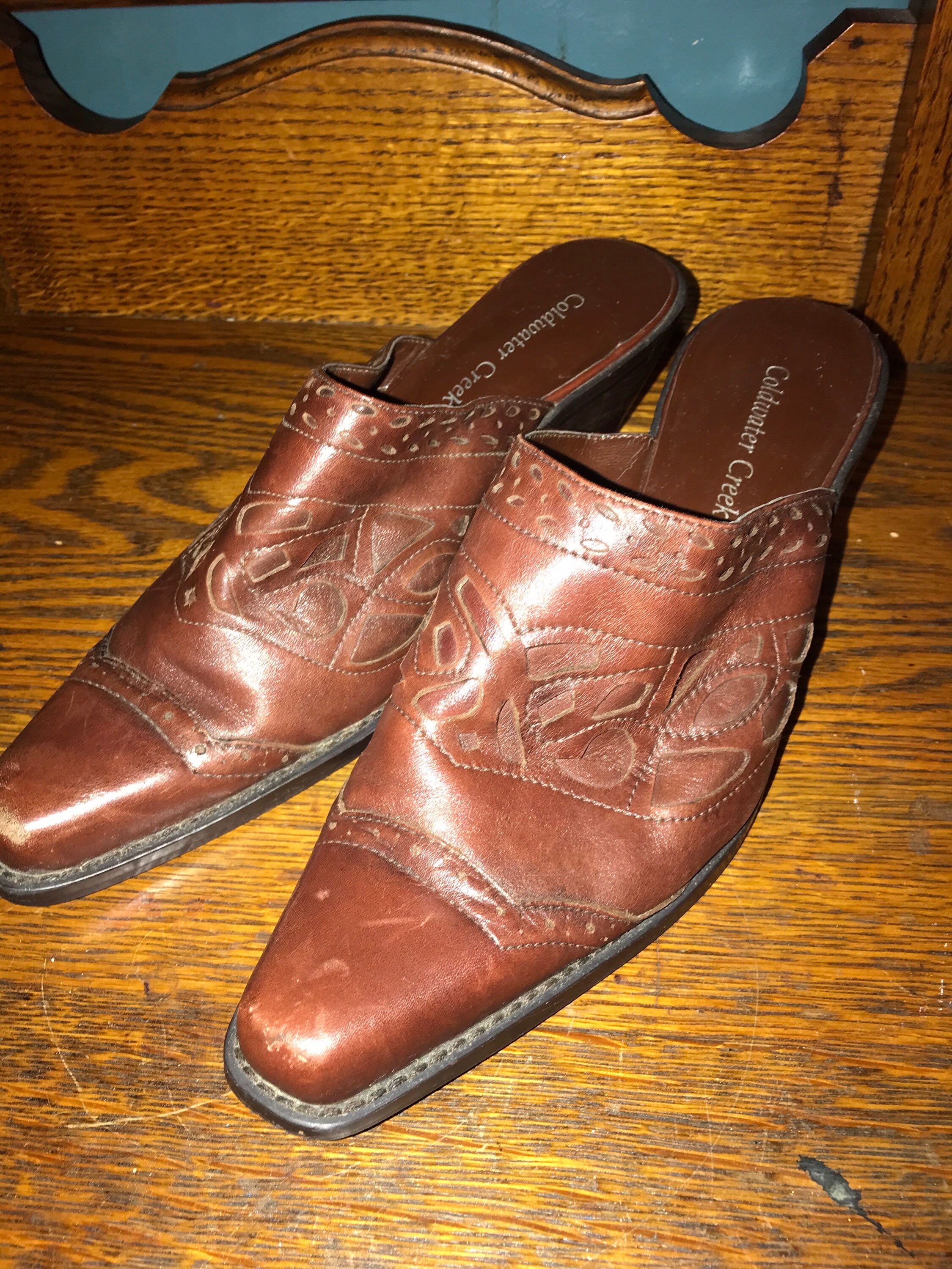 Vintage Brown Cowboy Boot Slides. Western Leather Bootie Slides. Womens