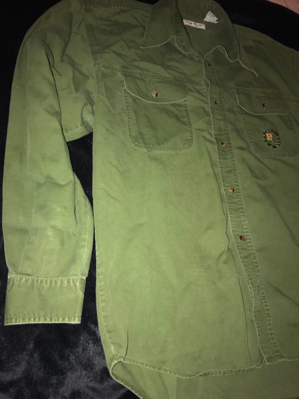 Vintage Bugle Boy Button Down Shirt. Mens Bugle Boy Green Khaki Shirt