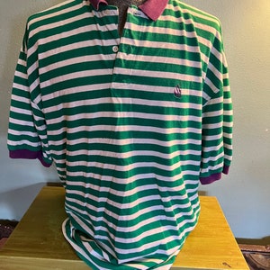 Vintage 90’s Men’s Green and White Striped Nautica Shirt
