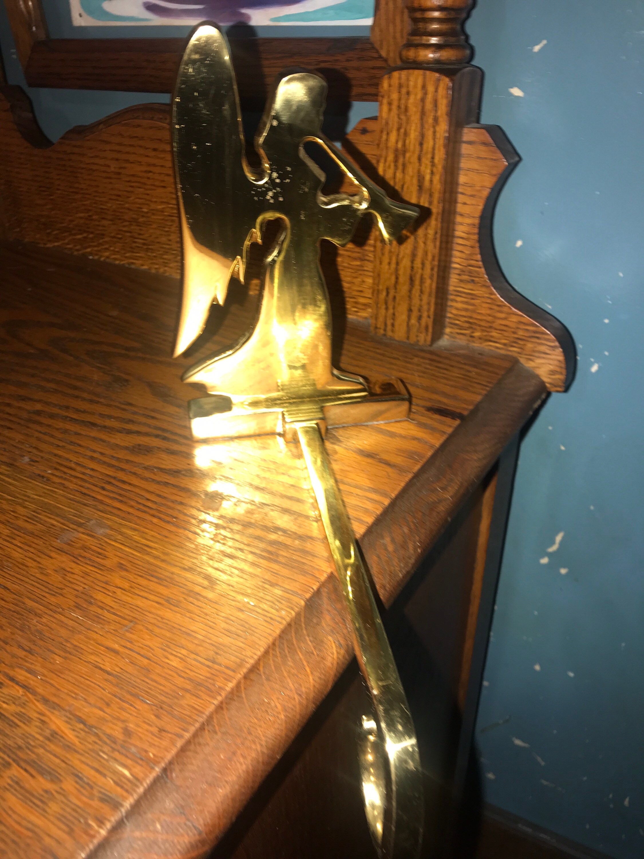 Vintage Brass Angel Stocking Holder. Large Solid Brass Stocking Holder