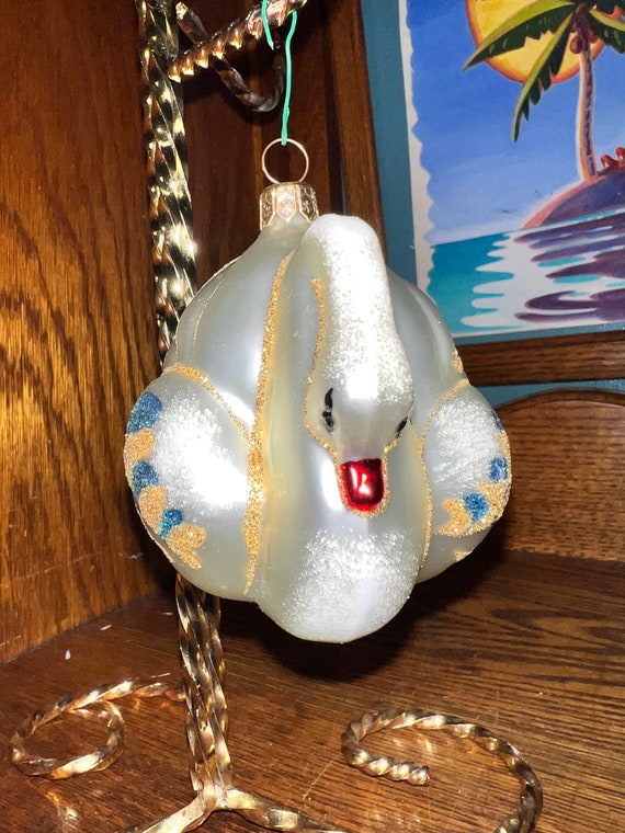 Vintage Kurt Adler Polonaise Glass Swan Ornament.