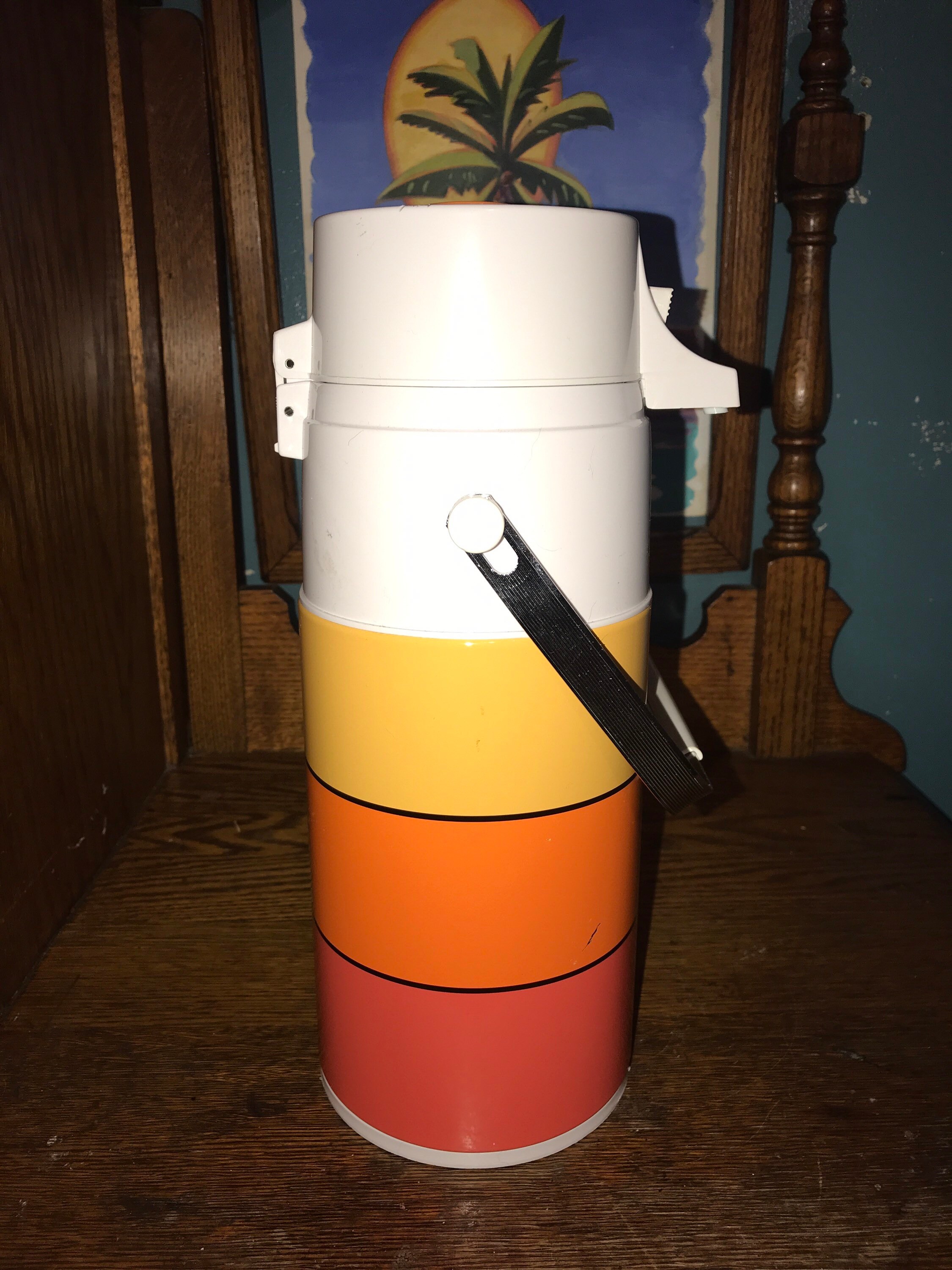 Vintage Peacock Twin Airpot Thermos. Retro Double Pump Thermos. Yellow