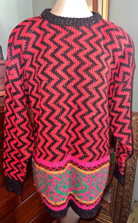 Vintage 80's Liz Claiborne Fuzzy Colorful Sweater, Size Large